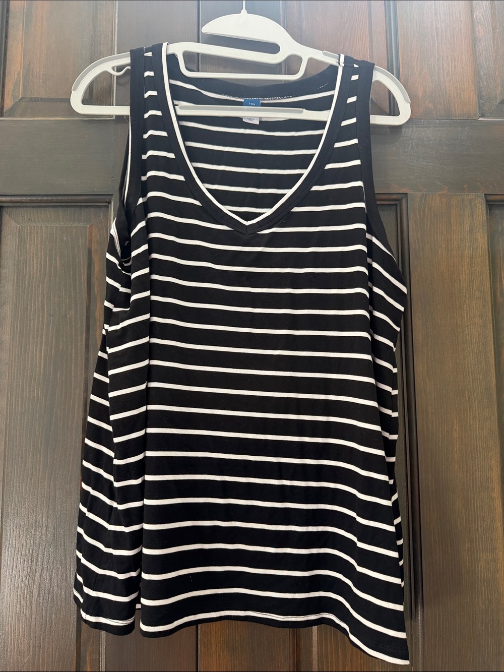 Women's Black and White Striped V-Neck Tank Top medium